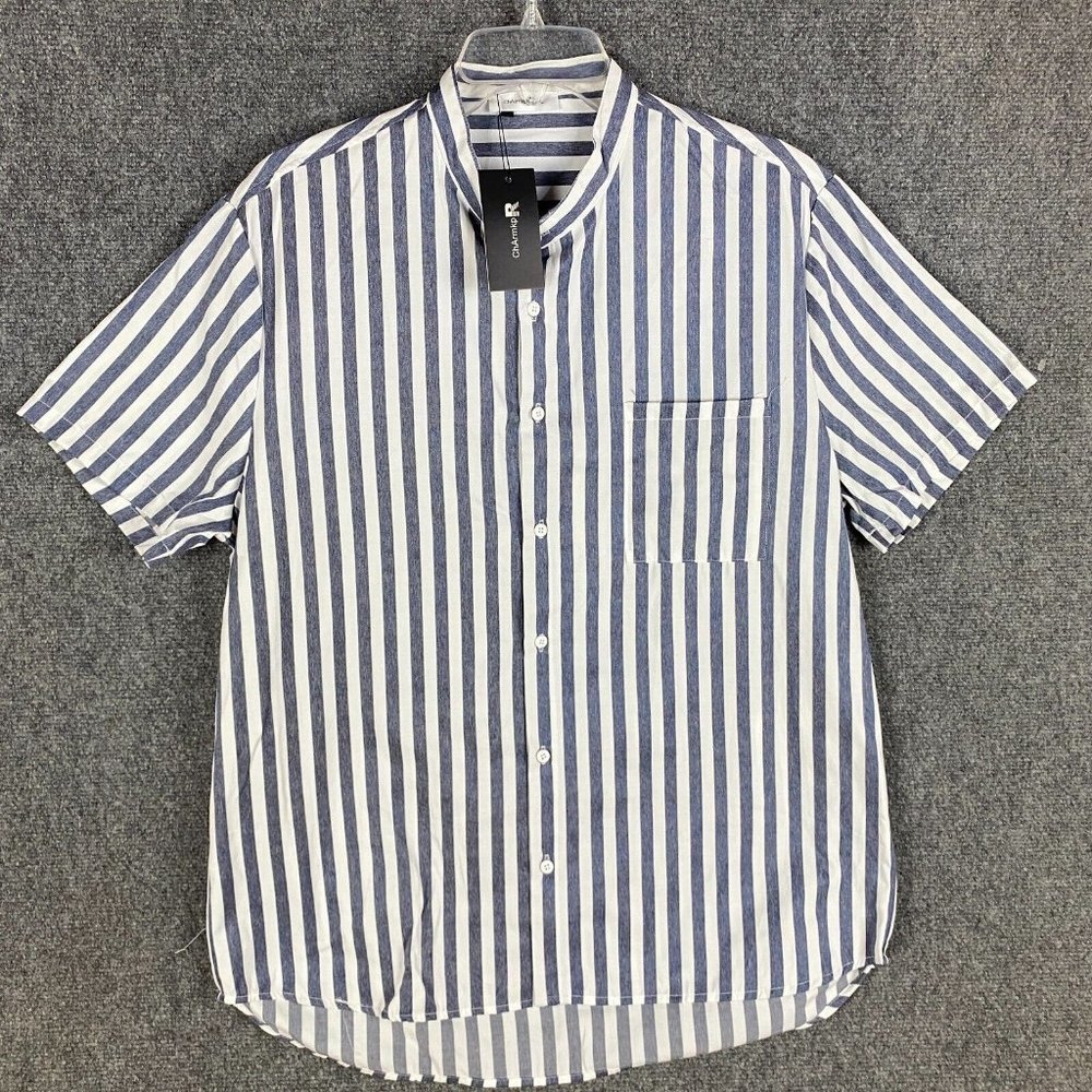 ChArmkp Button Up Shirt Men's XL NWT Short Sleeve Striped Polyester Blend